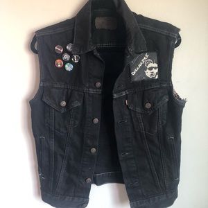 DIY punk/hardcore black jean vest with patches
